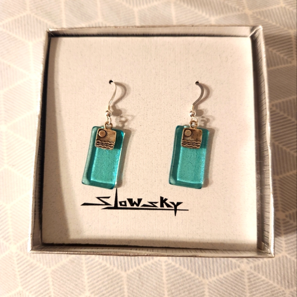 Slowsky Boutique Handmade Glass and Sterling Silver Earrings NWT